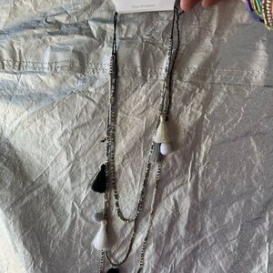 NEW Boho Vibe Beaded Layered Necklace with pom-poms and tassels NWT